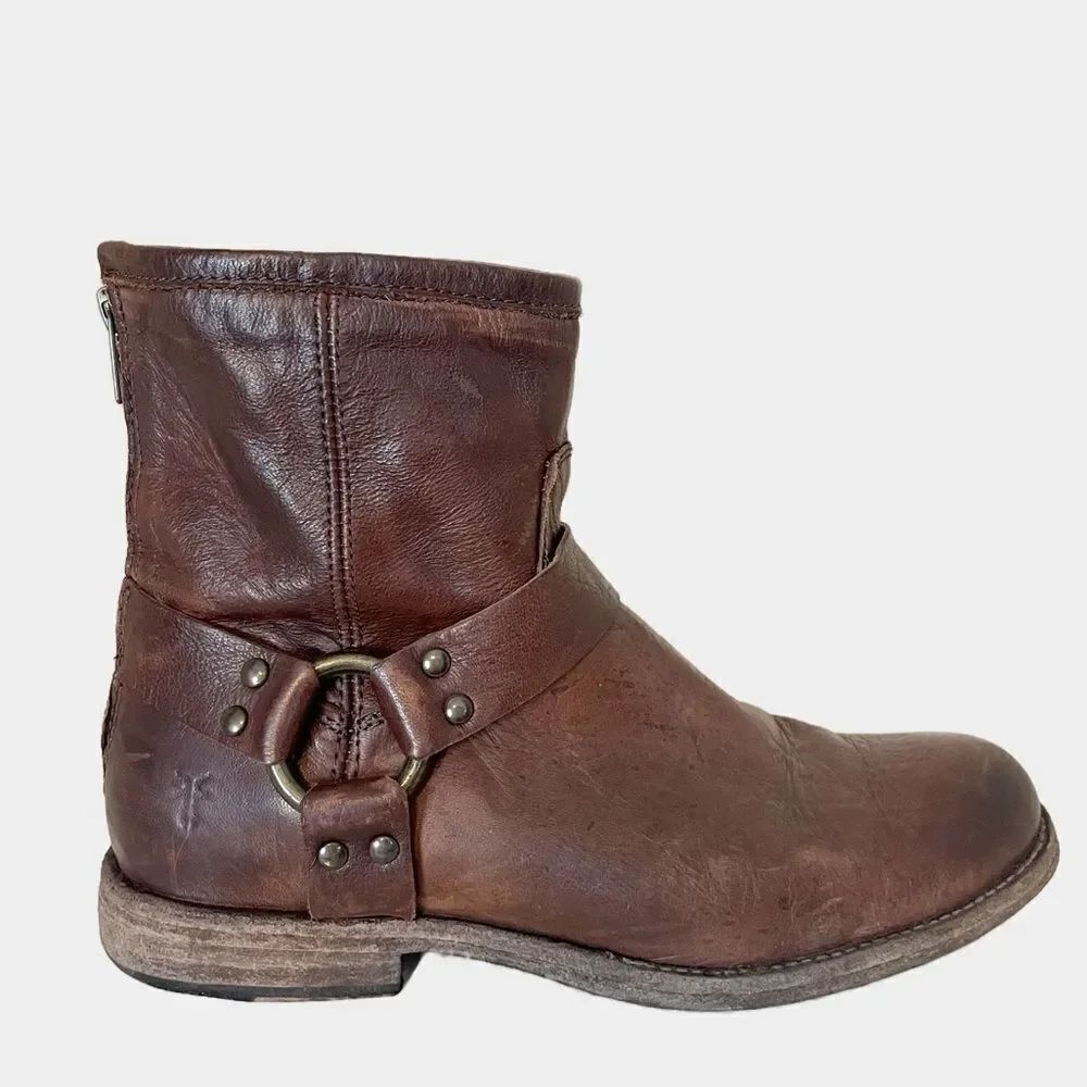 Vintage Frye Phillip Harness Short moto Boot in chocolate brown 7